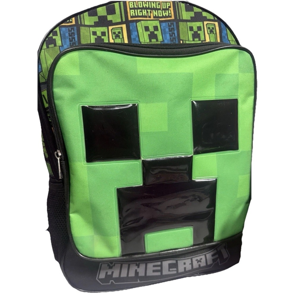 Minecraft Backpack & Lunchbox Creeper Set Black Green School Bag GUC